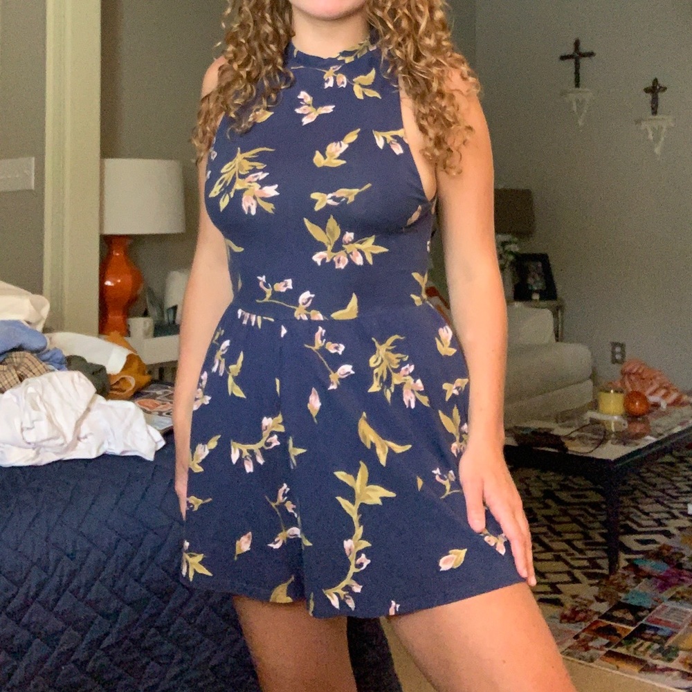 Kimchi Blue Navy Floral Halter neck Romper